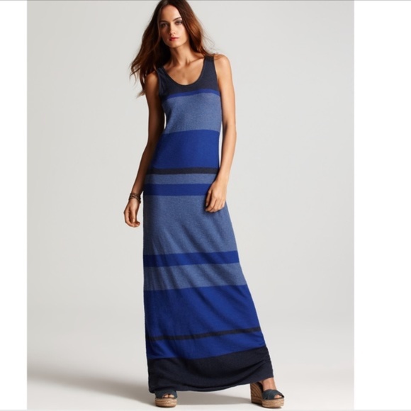 Vince Women's Knit Tank Dress Maxi Dress Blue Striped Cotton sz XS - Picture 1 of 12